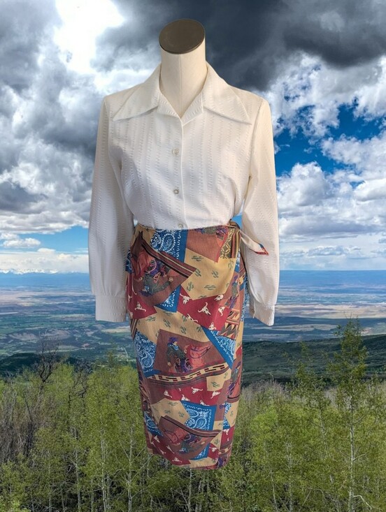 Dresses & Skirts - Vintage- Western Inspired Patchwork Print Midi Skirt - Multicolor